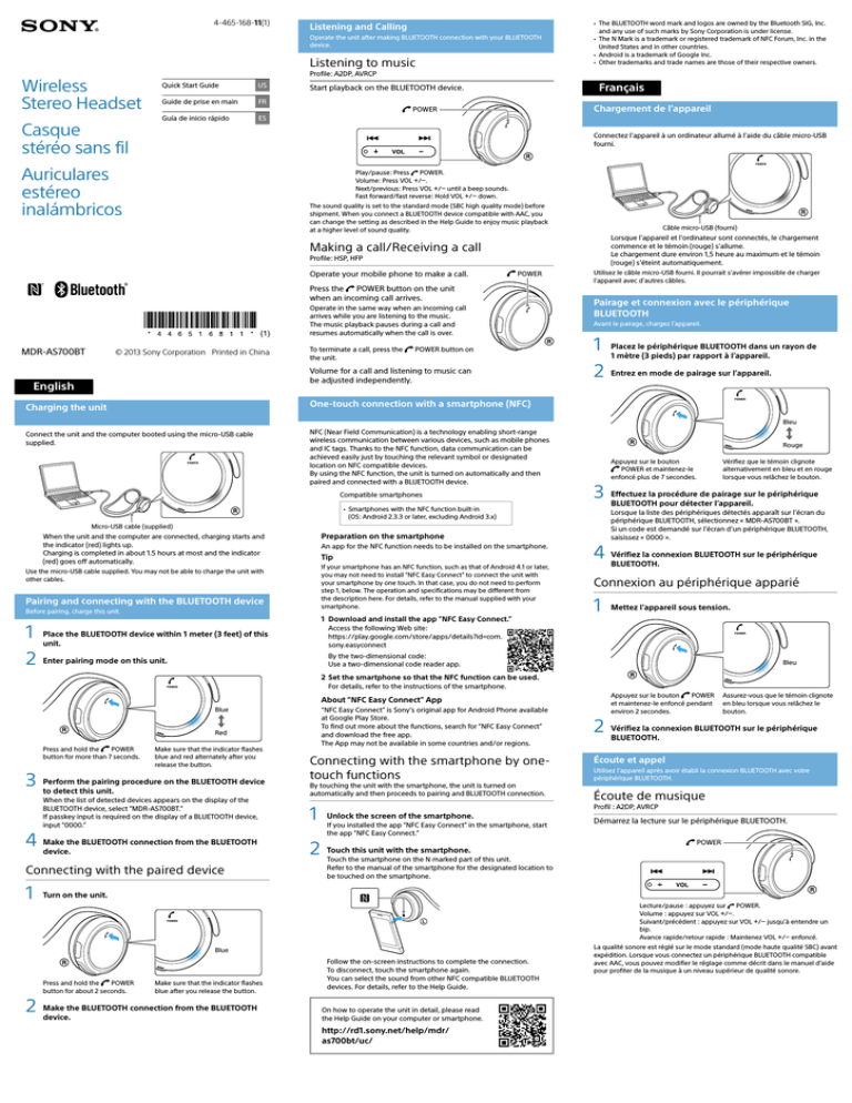 Sony MDRAS700BT/O, MDR-AS700BT User's manual Sony MDRAS700BT/O, MDR-AS700BT User's manual