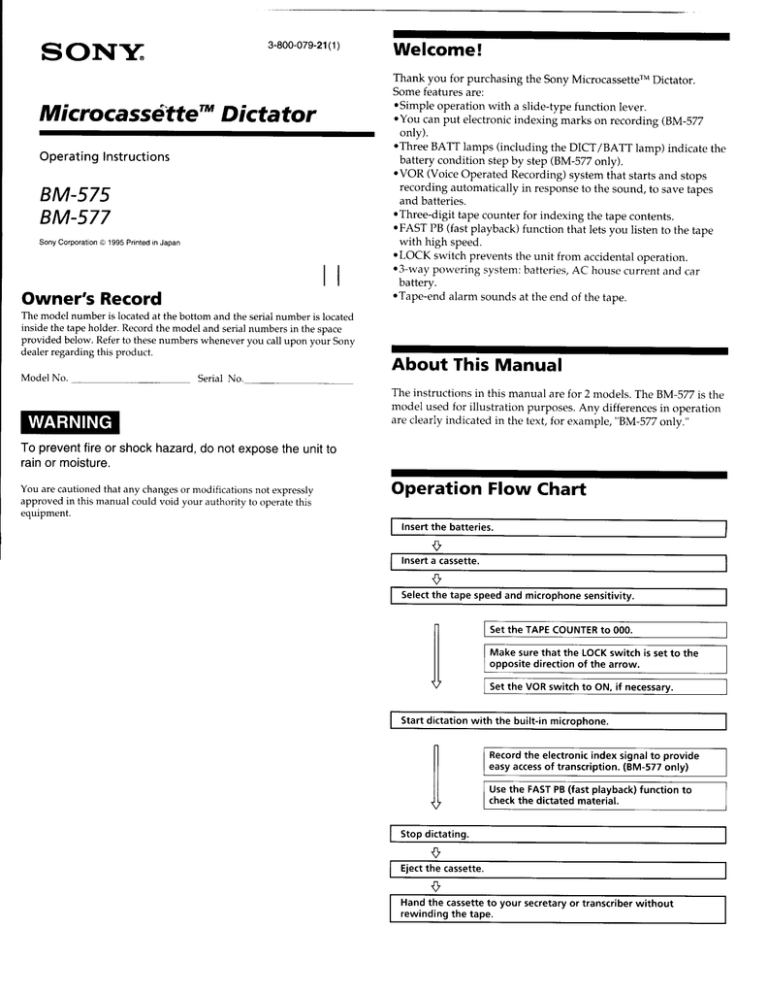 Sony BM-575 User's manual Sony BM-575 User's manual