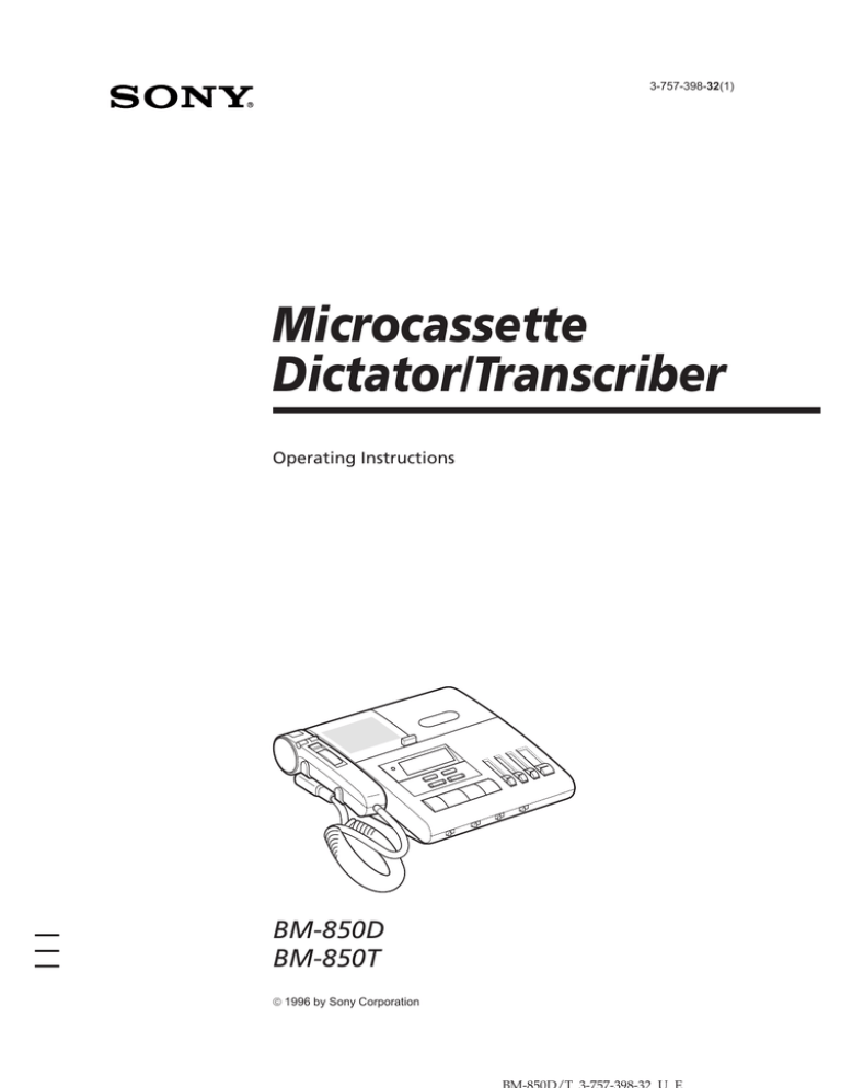 Sony BM-850D User's manual Sony BM-850D User's manual