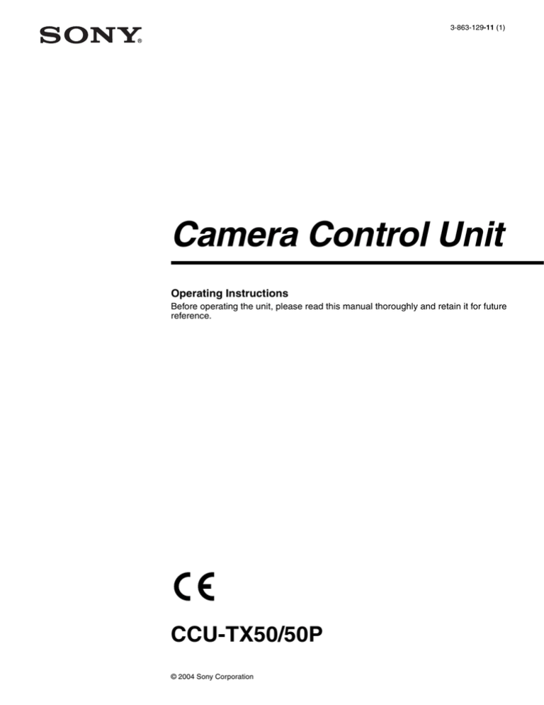 Sony CCU-TX50 User manual Sony CCU-TX50 User manual