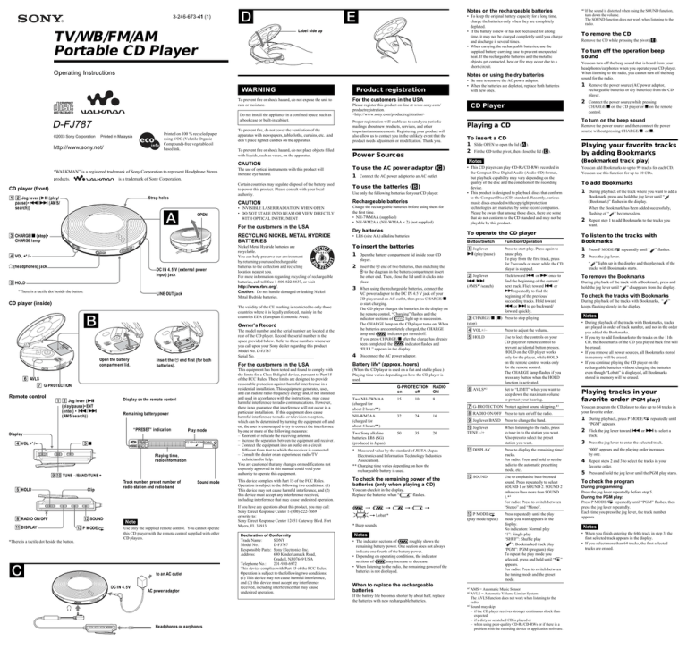 Sony D-FJ787 User's manual Sony D-FJ787 User's manual