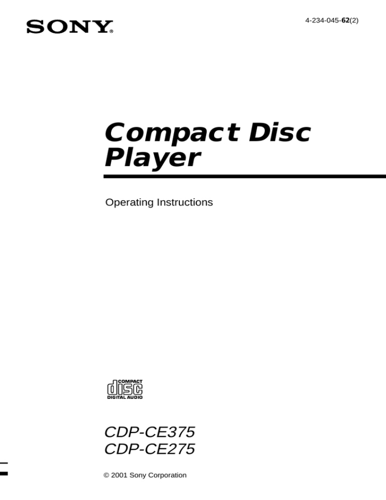 Sony CDP-CE375, CDP-CE275 User's manual Sony CDP-CE375, CDP-CE275 User's manual