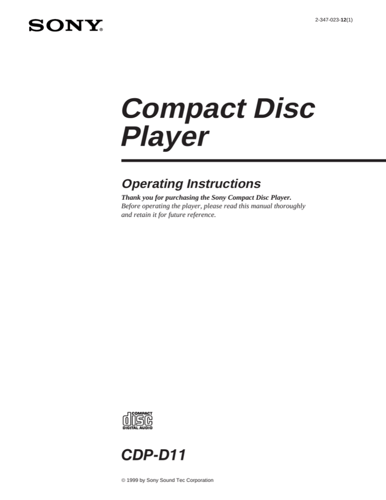 Sony CDP-D11 User's manual Sony CDP-D11 User's manual