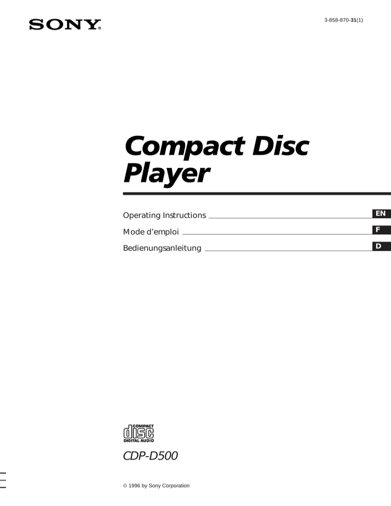 Sony CDP-D500 User's manual Sony CDP-D500 User's manual
