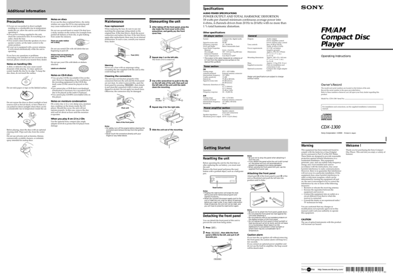 Sony CDX-1300 User's manual Sony CDX-1300 User's manual