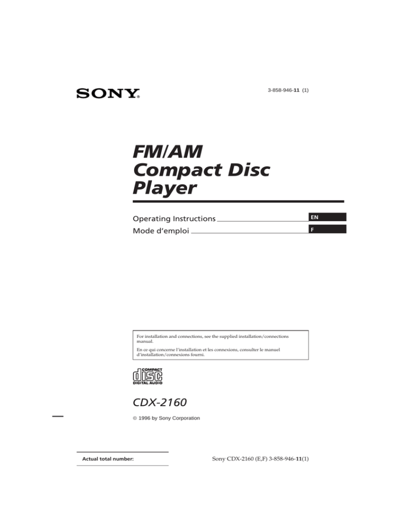 Sony CDX-2160 Owner's manual Sony CDX-2160 Owner's manual