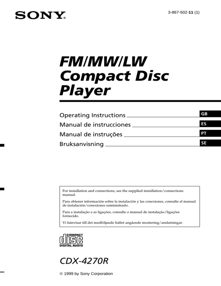 Sony CDX-4270R Owner's manual Sony CDX-4270R Owner's manual