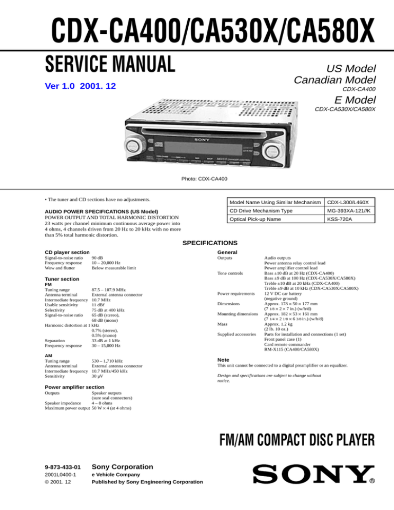 Sony CDX-CA400 User's manual Sony CDX-CA400 User's manual