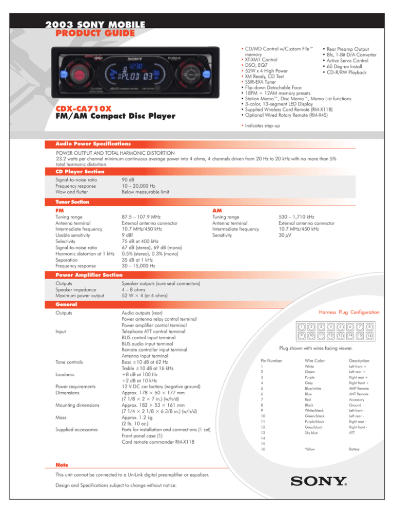 Sony CDX-CA710X User guide Sony CDX-CA710X User guide