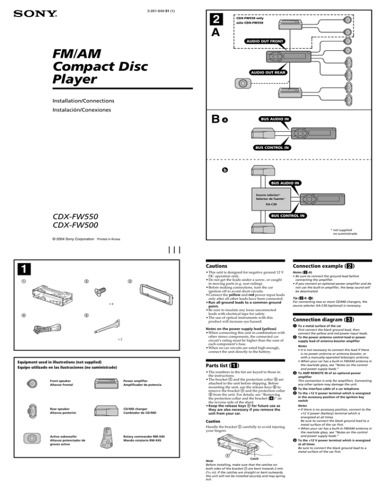 Sony CDX-FW550 Installation Instructions Sony CDX-FW550 Installation Instructions