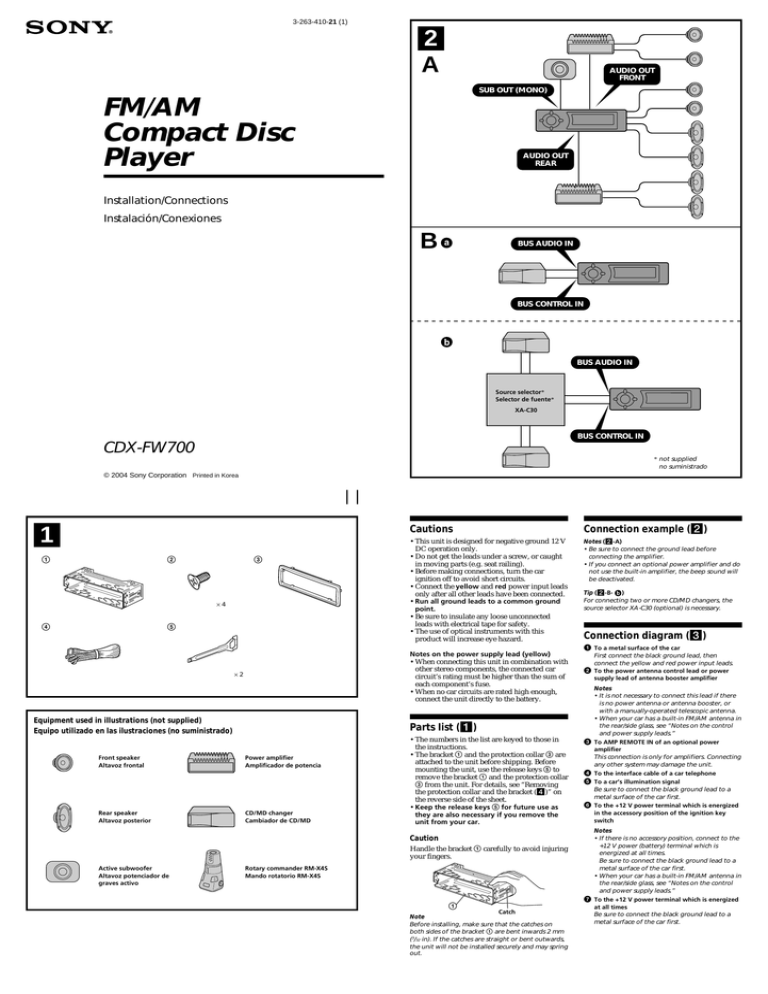 Sony CDX-FW700 Installation Instructions Sony CDX-FW700 Installation Instructions