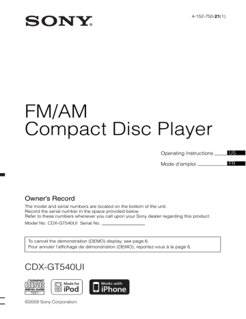 Sony CDX-GT540UI Operating instructions | Manualzz Sony CDX-GT540UI Operating instructions | Manualzz