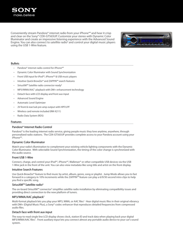 Sony CDX-GT565UP Specification Sony CDX-GT565UP Specification