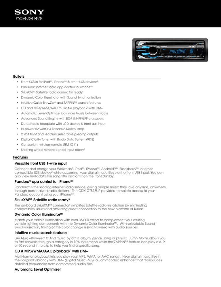 Sony CDX-GT575UP Specification Sony CDX-GT575UP Specification