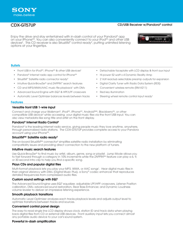 Sony CDX-GT57UP Specification Sony CDX-GT57UP Specification