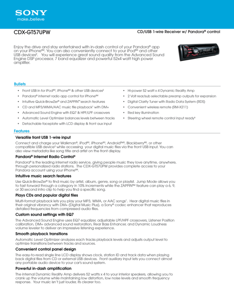 Sony CDX-GT57UPW Specification Sony CDX-GT57UPW Specification