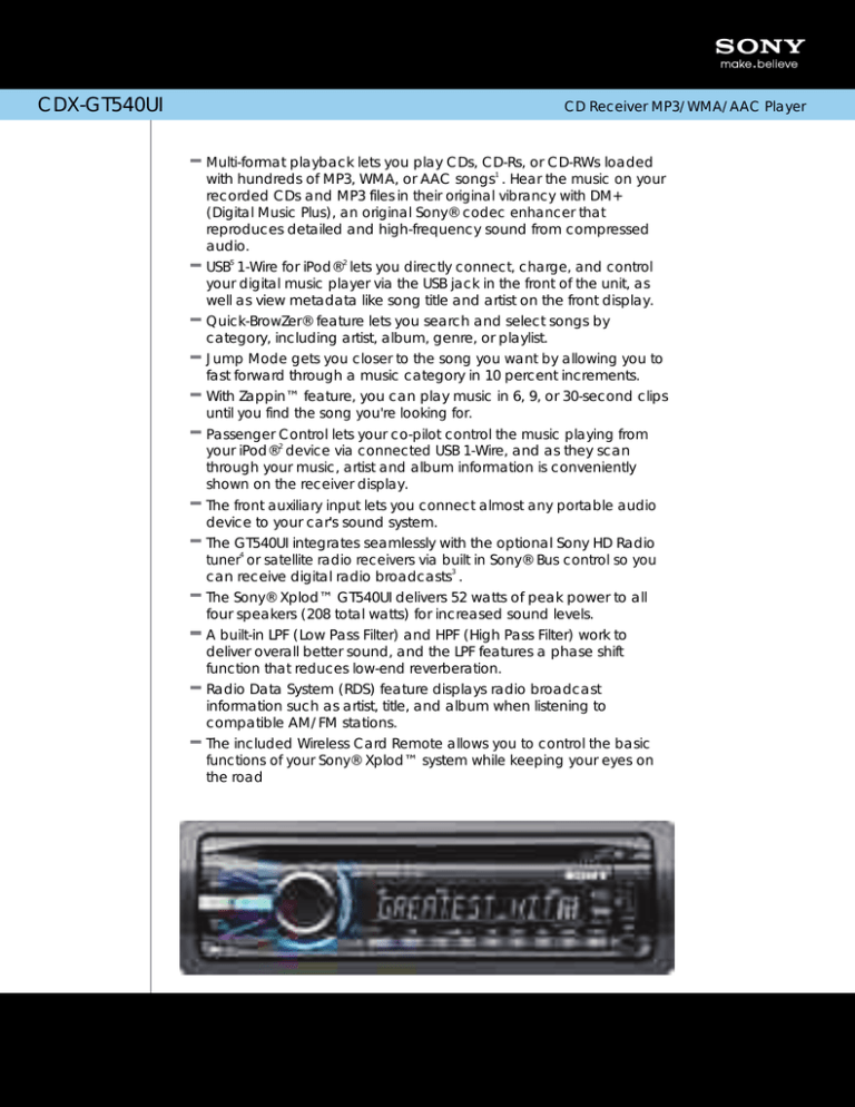 Sony CDX-GT640UI Specification Sony CDX-GT640UI Specification