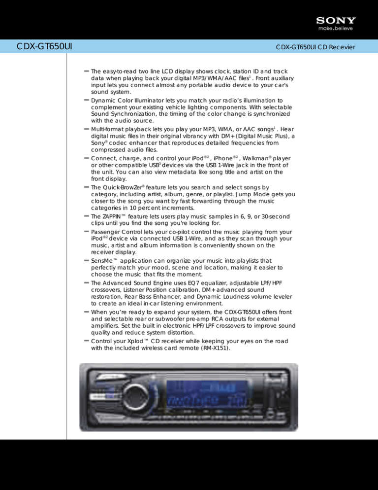 Sony CDX GT650UI User's manual Sony CDX GT650UI User's manual