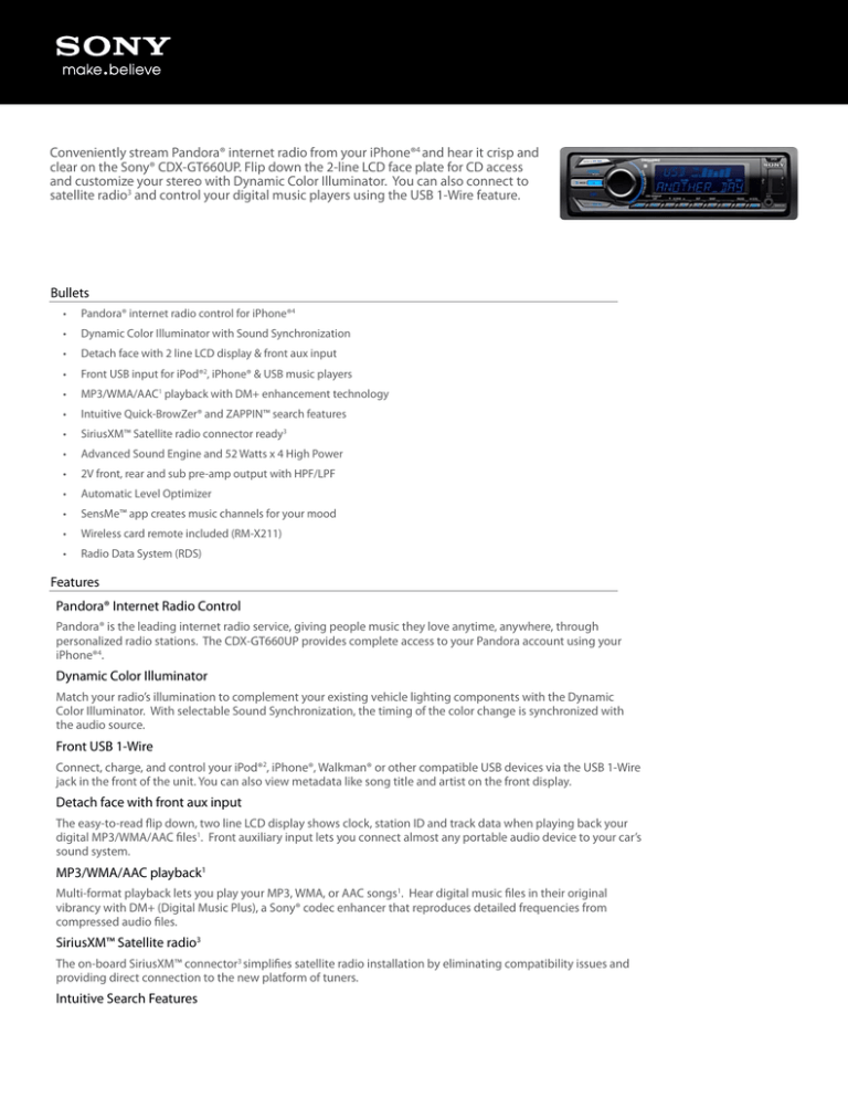Sony CDX-GT660UP Specification Sony CDX-GT660UP Specification