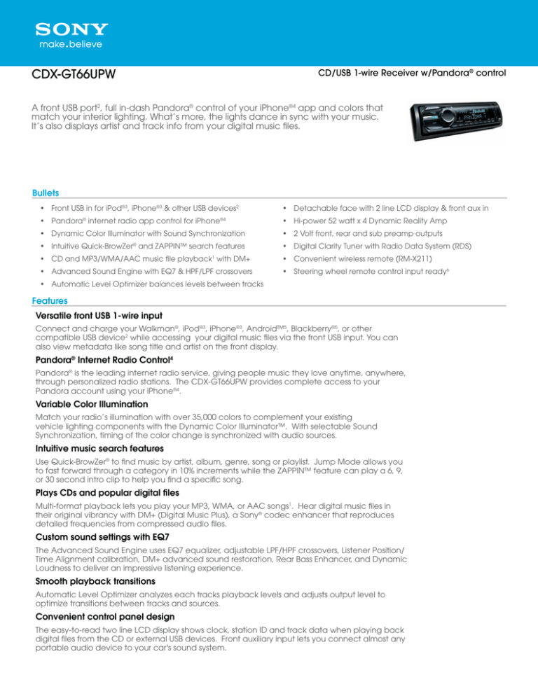 Sony CDX-GT66UPW Specification Sony CDX-GT66UPW Specification