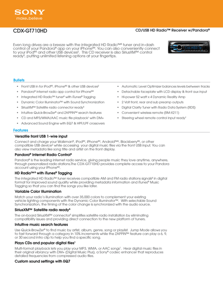 Sony CDX-GT710HD Specification Sony CDX-GT710HD Specification
