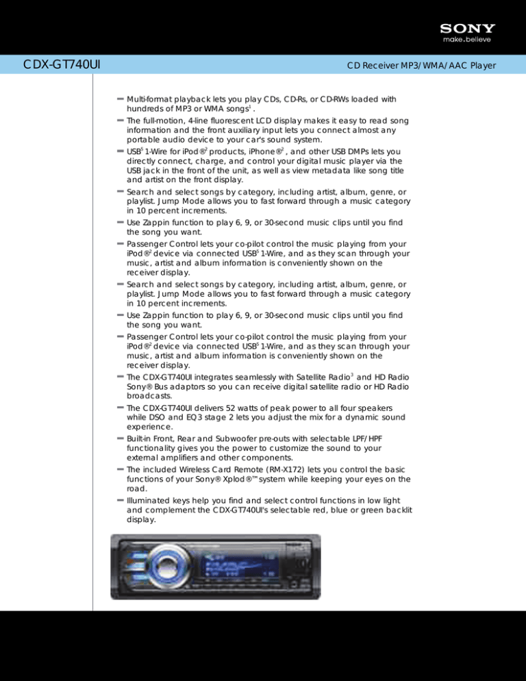 Sony CDX-GT740UI User manual Sony CDX-GT740UI User manual