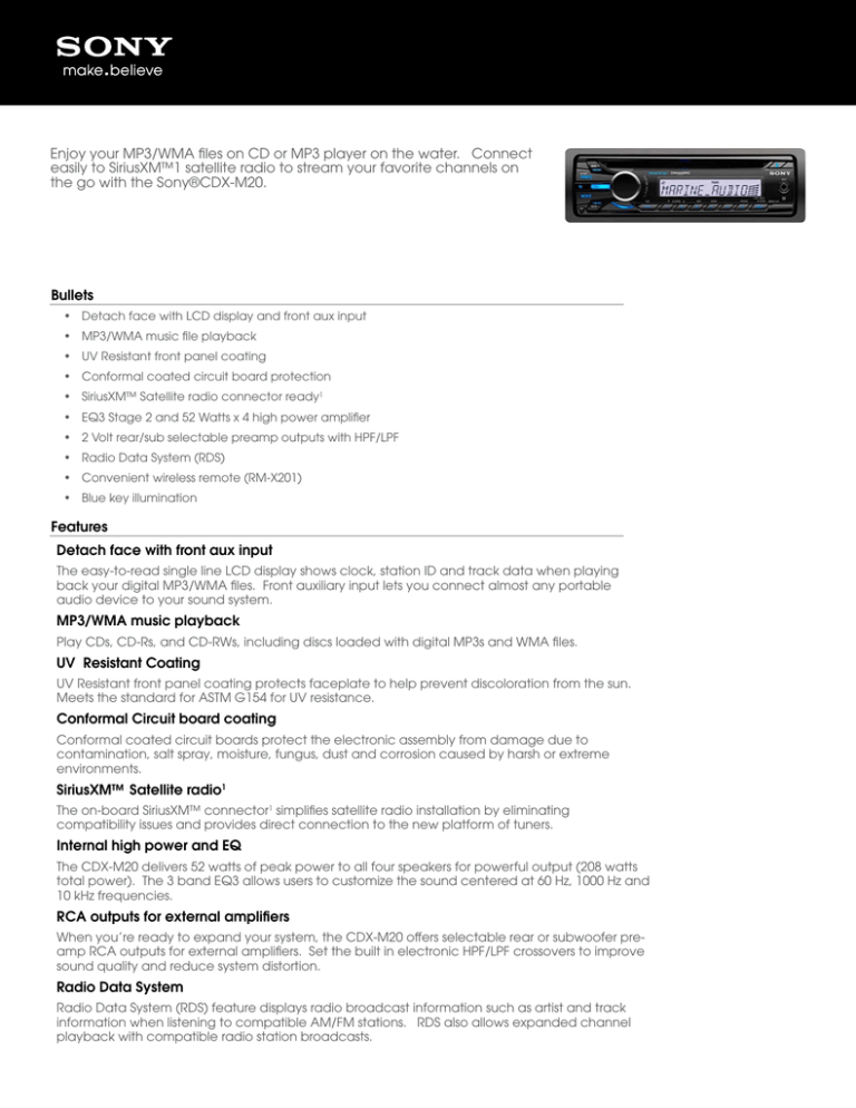 Sony CDX-M20 Specification Sony CDX-M20 Specification