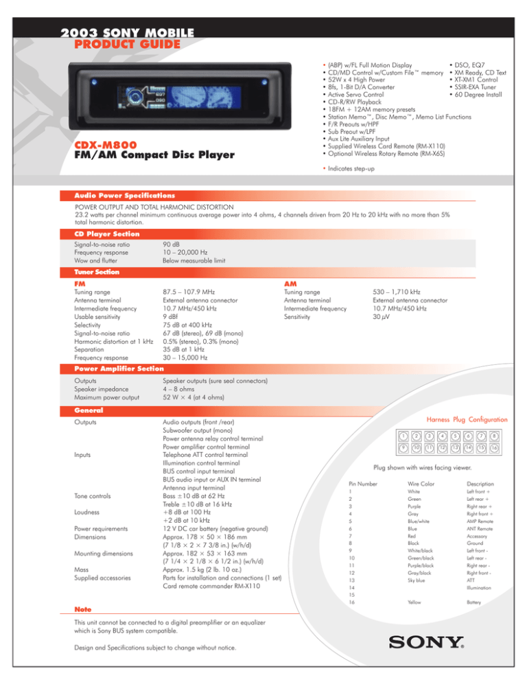Sony CDX-M800 User guide Sony CDX-M800 User guide