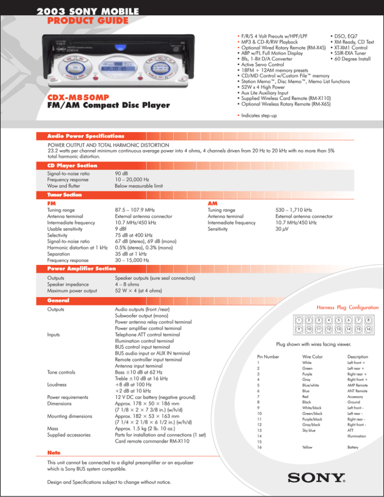 Sony CDX-M850MP User guide Sony CDX-M850MP User guide