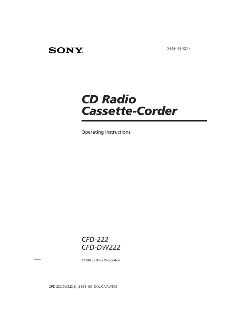 Sony CFD-222 User's manual Sony CFD-222 User's manual