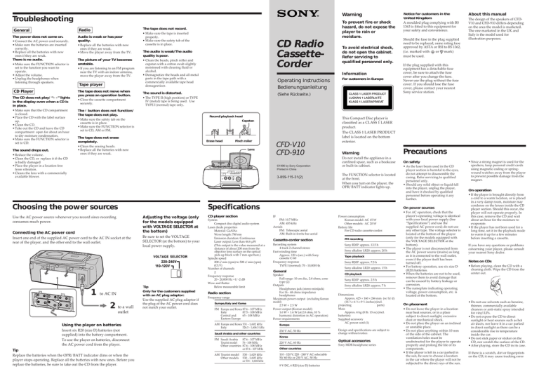 Sony CFD-910, CFD-V10 User's manual Sony CFD-910, CFD-V10 User's manual
