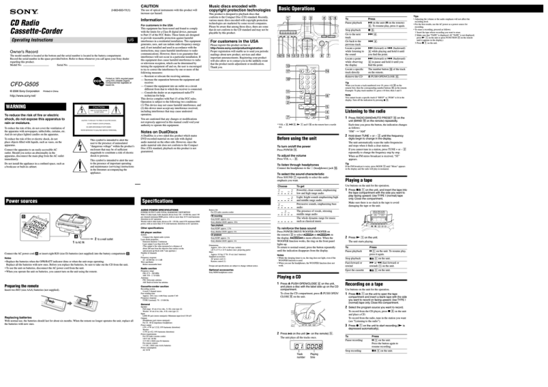 Sony CFD-G505BLACK User's manual Sony CFD-G505BLACK User's manual