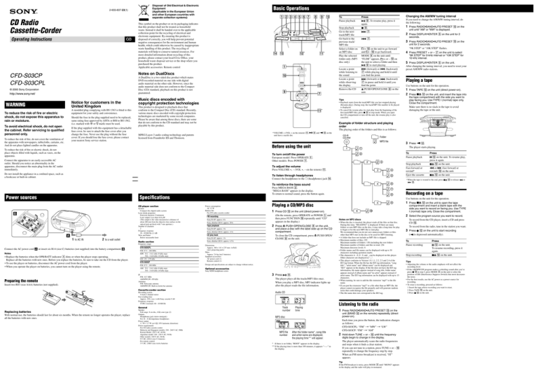 Sony CFD-S03CP User's manual Sony CFD-S03CP User's manual