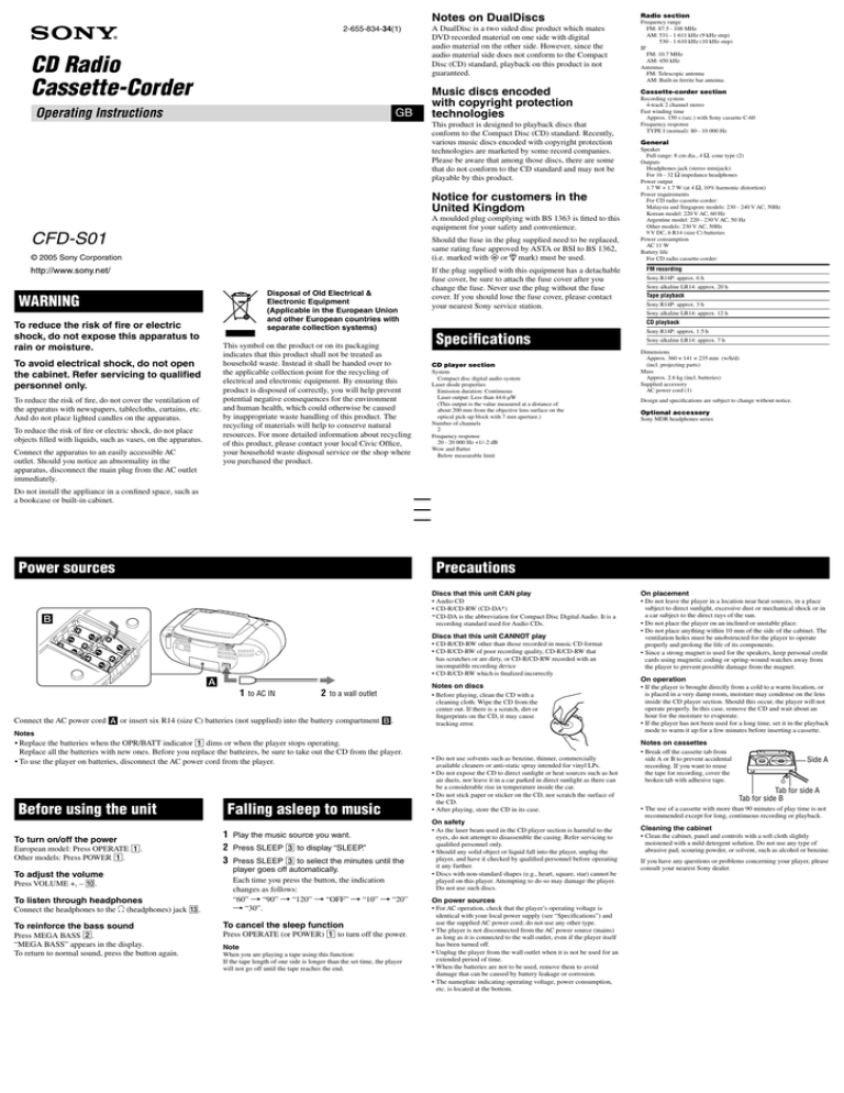 Sony CFDS01, CFD-S01, CFDS01SILVER, CFDS01S User's manual Sony CFDS01, CFD-S01, CFDS01SILVER, CFDS01S User's manual