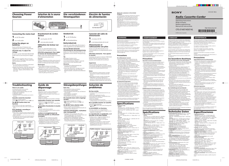 Sony CFS-E14, CFS-E14S, CFS-E14L Owner's manual Sony CFS-E14, CFS-E14S, CFS-E14L Owner's manual
