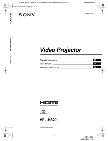 Sony Cineza VPL-HS20 User's Manual | Manualzz Sony Cineza VPL-HS20 User's Manual | Manualzz