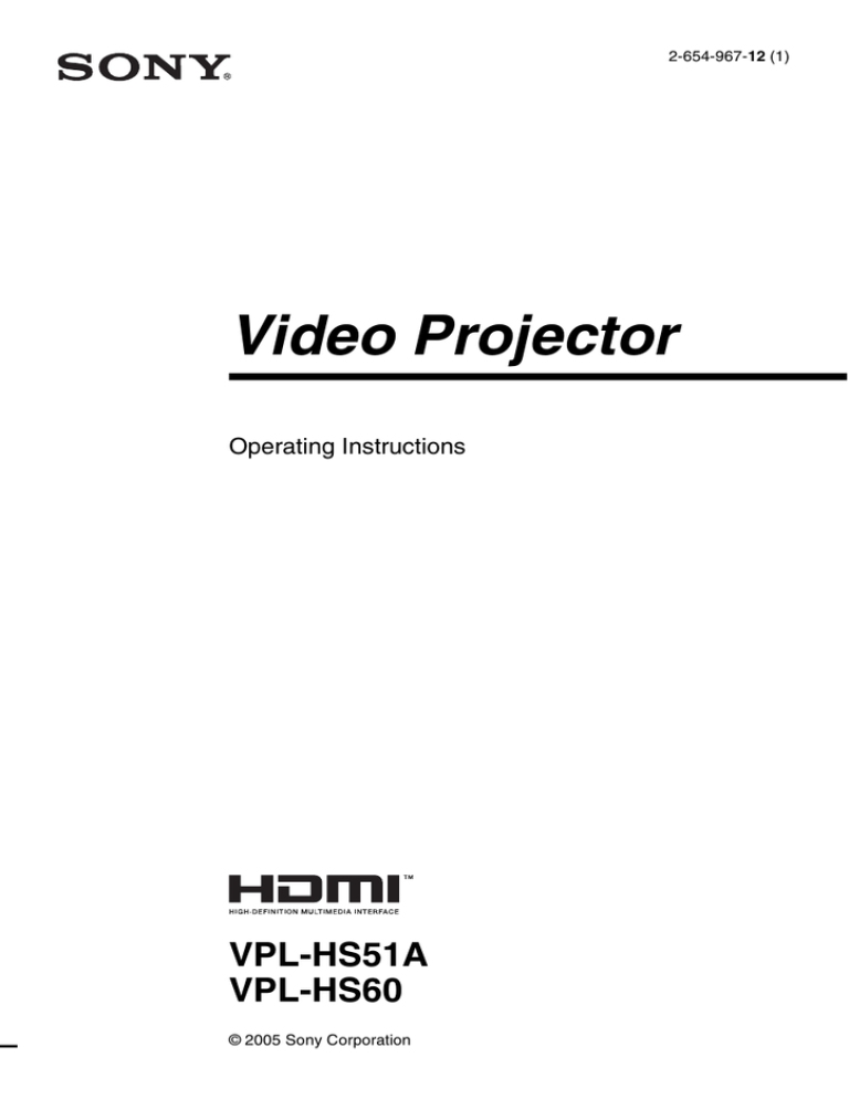 Sony Cineza VPL-HS51A User's manual Sony Cineza VPL-HS51A User's manual