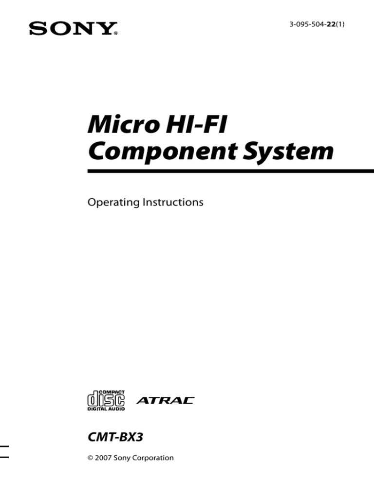 Sony CMT-BX3 User manual Sony CMT-BX3 User manual