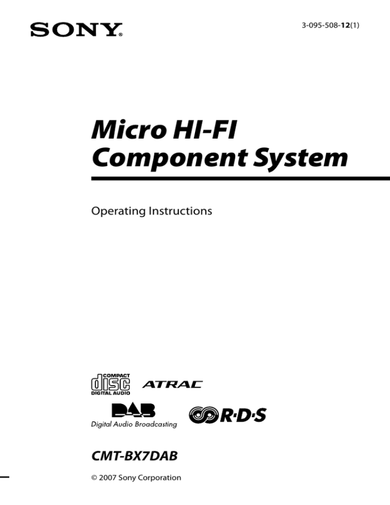 Sony CMT-BX7DAB User's manual Sony CMT-BX7DAB User's manual