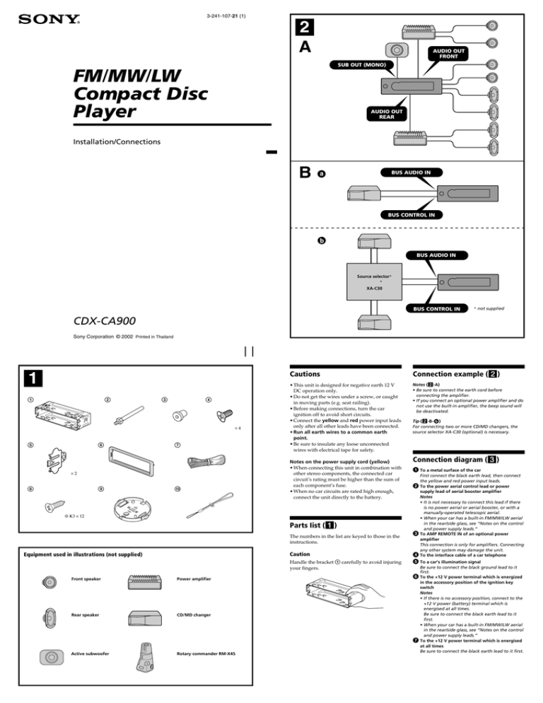 Sony CDX-CA900 User manual Sony CDX-CA900 User manual