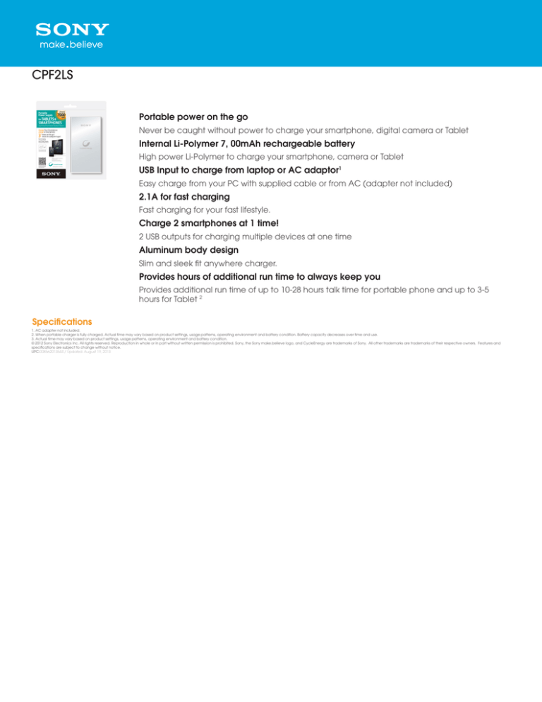 Sony CP-F2LS Specification Sony CP-F2LS Specification