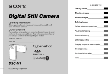 Sony Cyber-shot DSC-M1, Cyber Shot DSC-M1 User's manual Sony Cyber-shot DSC-M1, Cyber Shot DSC-M1 User's manual