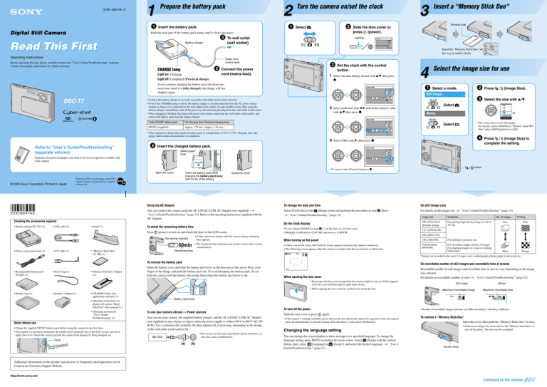 Sony DSC-T7, Cyber-shot DSC-T7 User's manual Sony DSC-T7, Cyber-shot DSC-T7 User's manual