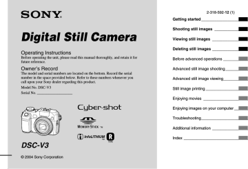 Sony DSC-V3, Cyber-shot DSC-V3, Cyber Shot DSC-V3 User manual Sony DSC-V3, Cyber-shot DSC-V3, Cyber Shot DSC-V3 User manual