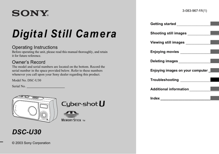 Sony CYBERSHOT DSC-U30 User's manual Sony CYBERSHOT DSC-U30 User's manual