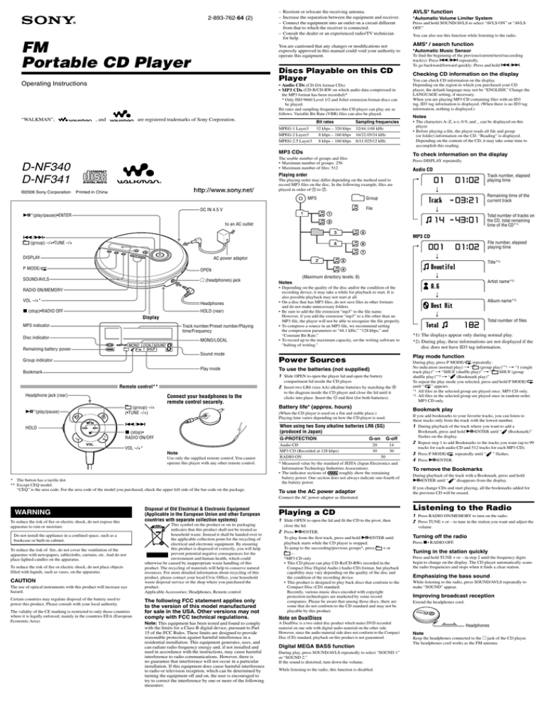 Sony D-NF341 User manual Sony D-NF341 User manual