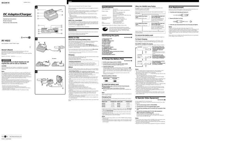 Sony DC-VQ11 User manual Sony DC-VQ11 User manual