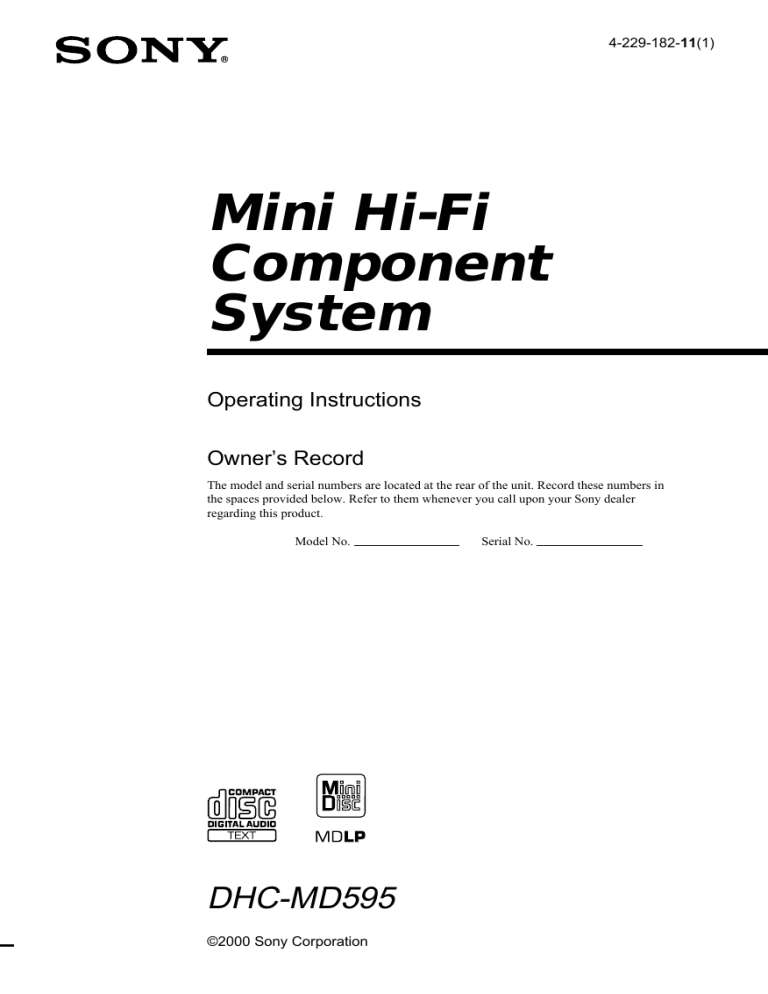 Sony DHC-MD595 User's manual Sony DHC-MD595 User's manual