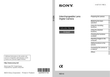 Sony NEX-6/B, NEX 6L User's manual Sony NEX-6/B, NEX 6L User's manual