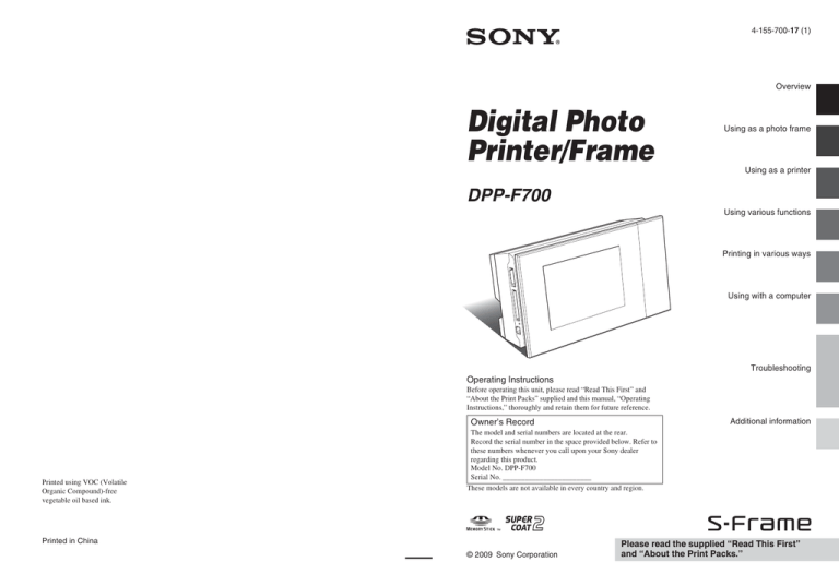 Sony DPP-F700 User's manual Sony DPP-F700 User's manual